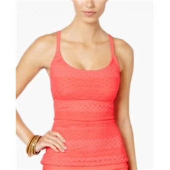 NWT Island Escape 10 Solid Coral Rin con Scoop Neck Crochet Tankini Top #87178 - Picture 1 of 2